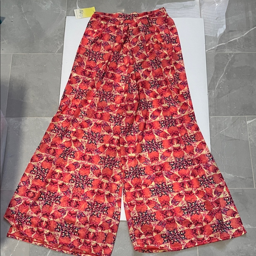 NWT Maaji Red and Pink Swim Coverup Pants Size Small Wide Long Leg